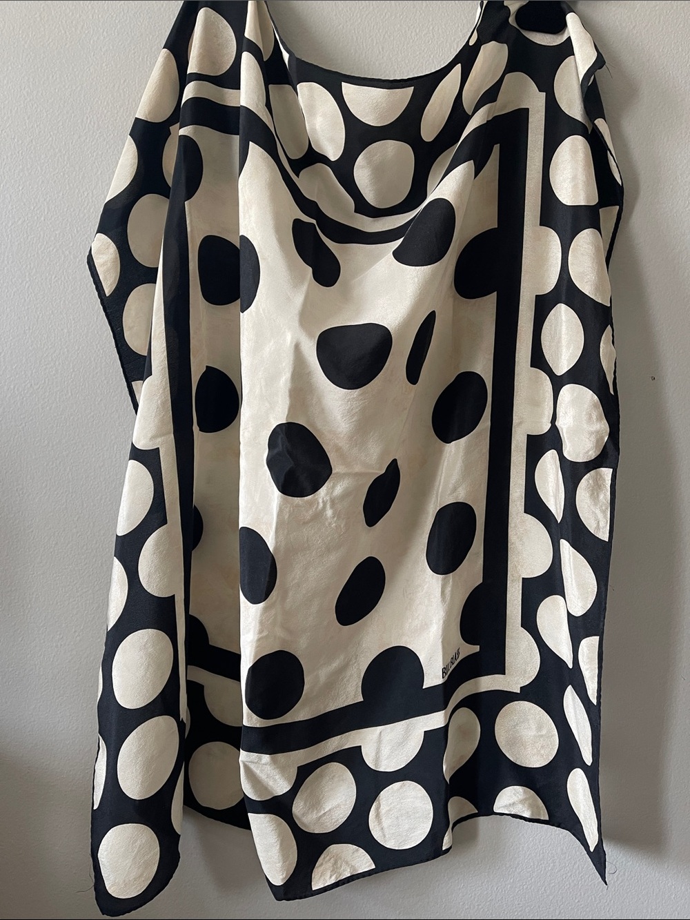 bill blass Black and Cream Polka Dot vintage Silk Scarf